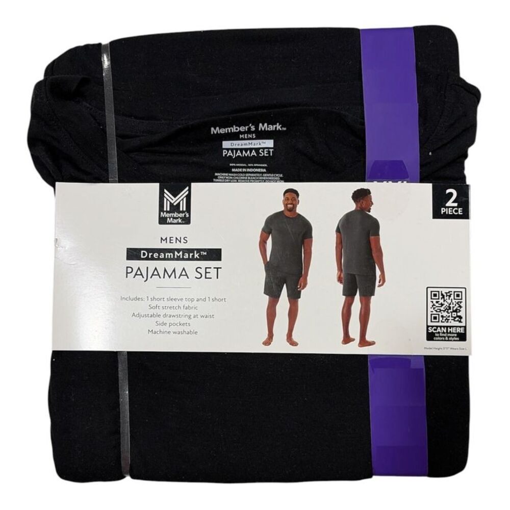 Member's Mark Men's Relaxed Fit 2-Piece Short Sleeve Pajama Set - Black